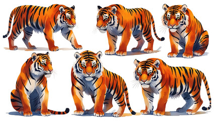 Obraz premium A collection of watercolor tiger Illustration