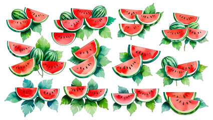 A collection of watercolor watermelon Illustration