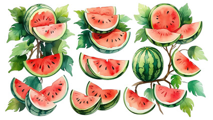 A collection of watercolor watermelon Illustration