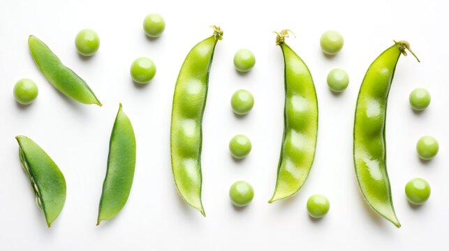Fresh green peas and pods creating the number 5000 on white background