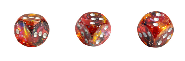 Set of A close-up shot of a stack of red dice on transparent png background
