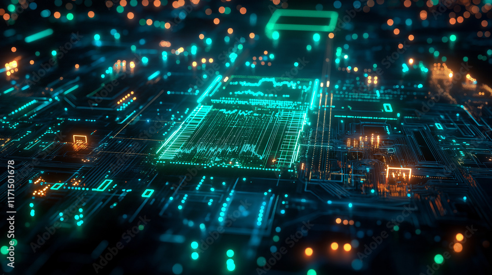 Leinwandbilder high-tech financial background featuring sleek data patterns and vibrant neon colors. perfect for bu