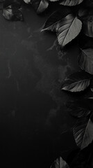 Fototapeta premium Vertical background of dark leaves on black