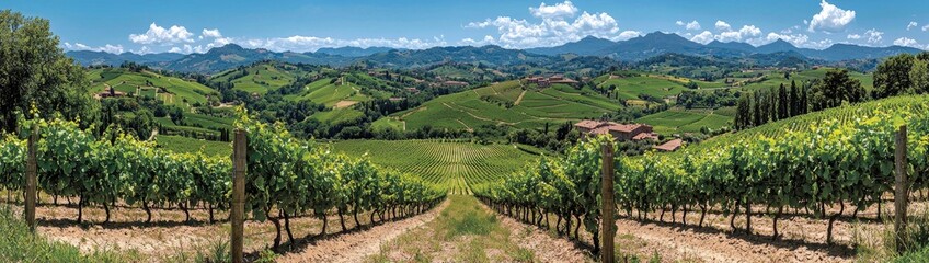 Fototapeta premium Golden Rolling Hills of Tuscany: Enchanting Vineyards and Olive Groves in Italy