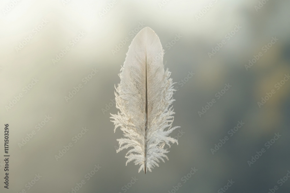 Poster a feather floats effortlessly in mid-air, displaying its intricate barbs and soft textures under gen