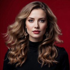 Fototapeta premium Portrait Photo of Pretty Beautiful Woman on Colorful Background, Face Portrait on Colorful Background