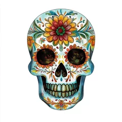 Day of The Dead Sugar Skull with floral ornament isolated on white background