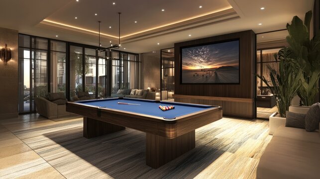 Modern Luxury Apartment Recreation Room with Pool Table