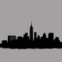 Fototapeta premium Vibrant cityscape at sunset with silhouetted figure skyline silhouette 