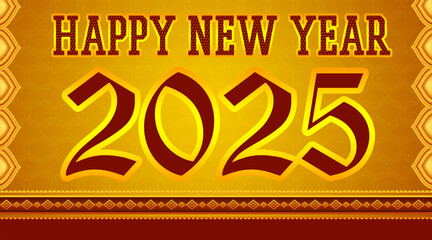 2025 golden number with Happy New Year and Merry Christmas 2025. Greeting card. Vector realistic 3d
