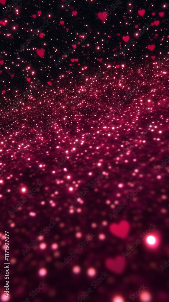 Poster cosmic hearts floating in a vivid galaxy filled with shimmering star patterns and glowing heart cons