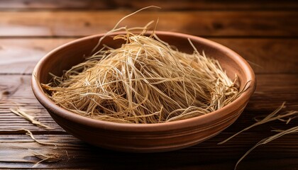 dried vetiver grass in clay bowl on wooden surface vetiver grass khus chrysopogon zizanioides dried clay bowl
