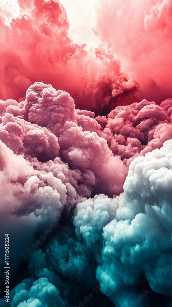 Poster fluffy pink cloudscape illuminated by soft golden light with space for text and graphics