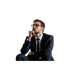 Young Businessman in Professional Attire Deep in Thought Full-Body PNG for Transparent Background






