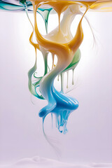 Fototapeta premium Abstract Yellow, Green, and Blue Ink Dance with Silky Gradients and Feathery Edges