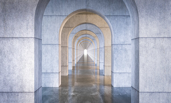 Concrete arches creating a vanishing point perspective