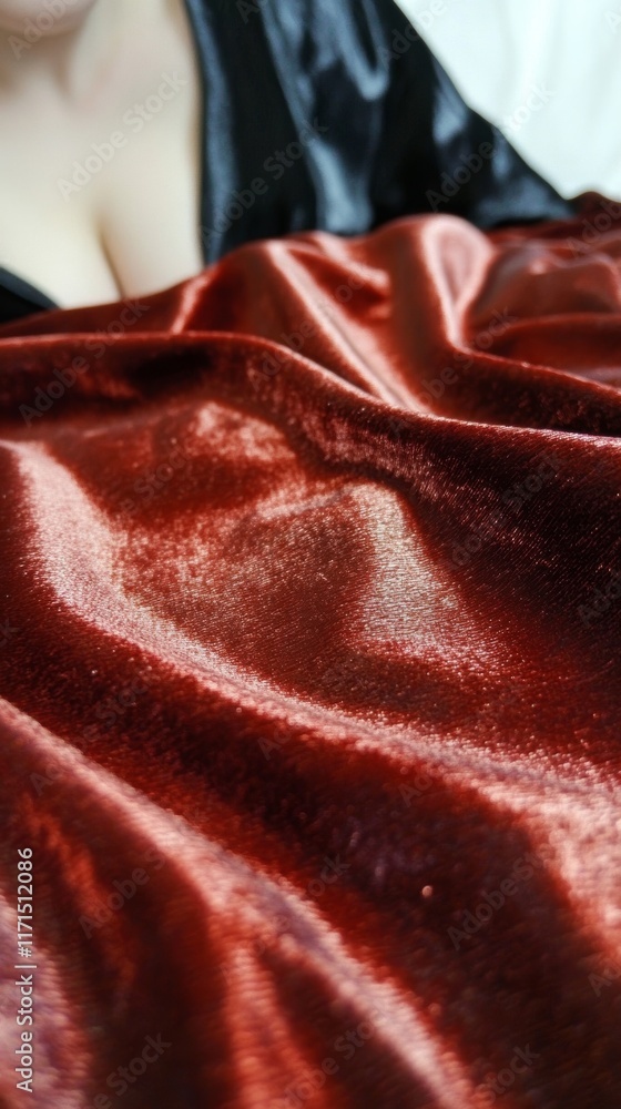 Poster close-up of rich red velvet fabric with subtle folds and smooth areas ideal for elegant text placeme