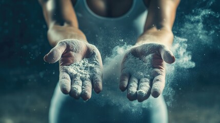 Close-Up of Hands Covered in White Powder