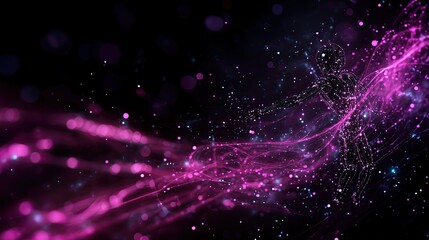 Synthetic robot cognition visualized as a humanoid figure with glowing patterns merging with virtual environments