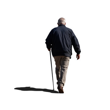 Rear View of Senior Man Walking with Cane Full Body Transparent Hand-Cut PNG for Mobility and Elderly Support






