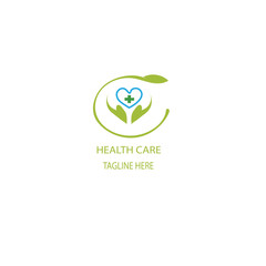 green leaf logo with medical care logo design