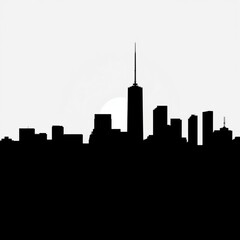 Fototapeta premium Vibrant skyline reflection at dusk skyline silhouette 