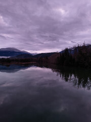 Serene Mountain Reflection During Wintertime at Sunrise in Squamish, British Columbia