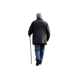 Rear View of Senior Man Walking with Cane Full Body Transparent Hand-Cut PNG for Mobility and Elderly Support






