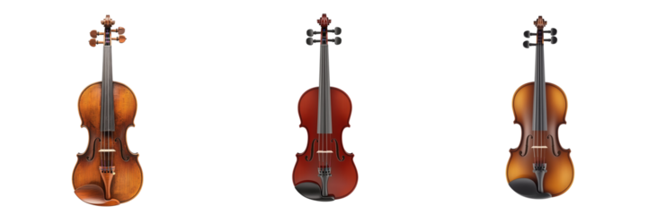 Set of A professional violinist inspecting a Tomasz Guarneri Carrodus Violin at a renowned violin shop  isolated on transparent png background