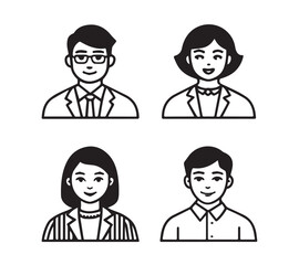 Black and white People icon set in flat style. Line icon set. Management line icons. Line Business People. Human resources. office management. 
