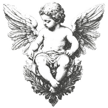 Cherub, angel Fine stippled effect. dot effect. Vintage look. Quality resource for any project. 