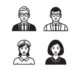 Black and white People icon set in flat style. Line icon set. Management line icons. Line Business People. Human resources. office management. 