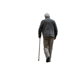 Rear View of Senior Man Walking with Cane Full Body Transparent Hand-Cut PNG for Mobility and Elderly Support






