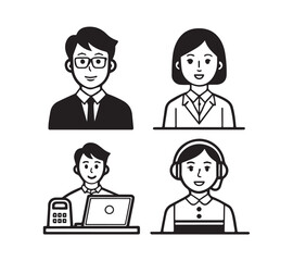 Black and white People icon set in flat style. Line icon set. Management line icons. Line Business People. Human resources. office management. 