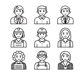 Black and white People icon set in flat style. Line icon set. Management line icons. Line Business People. Human resources. office management. 
