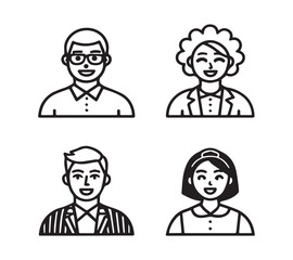 Black and white People icon set in flat style. Line icon set. Management line icons. Line Business People. Human resources. office management. 