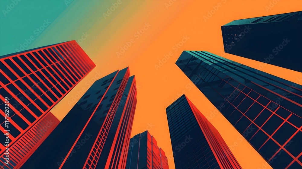 Poster intricate business structures and frameworks visualized in bold modernist layout