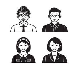 Black and white People icon set in flat style. Line icon set. Management line icons. Line Business People. Human resources. office management. 