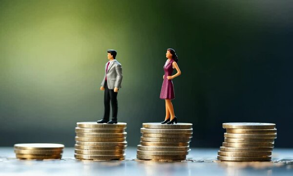 gender pay gap inequality concept with coins and miniature figure