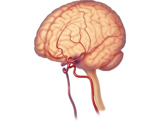anatomical illustration of three-quarter view of the brain show carotid arteries with clot