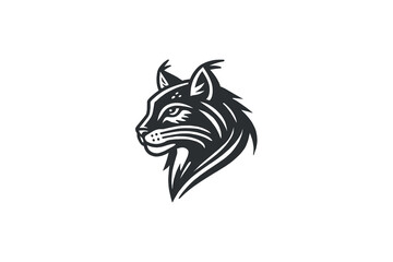 Lynx. Head, face portrait. Black and white line art. Logo, icon, print.