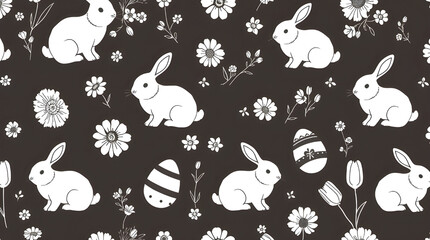 Easter bunny seamless pattern, cute rabbit print, cartoon head animal, face baby bunnies, spring character on background Cute bunny rabbit pattern background seamless Easter pattern of bunny