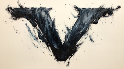 Abstract painted letter V, black and white.
