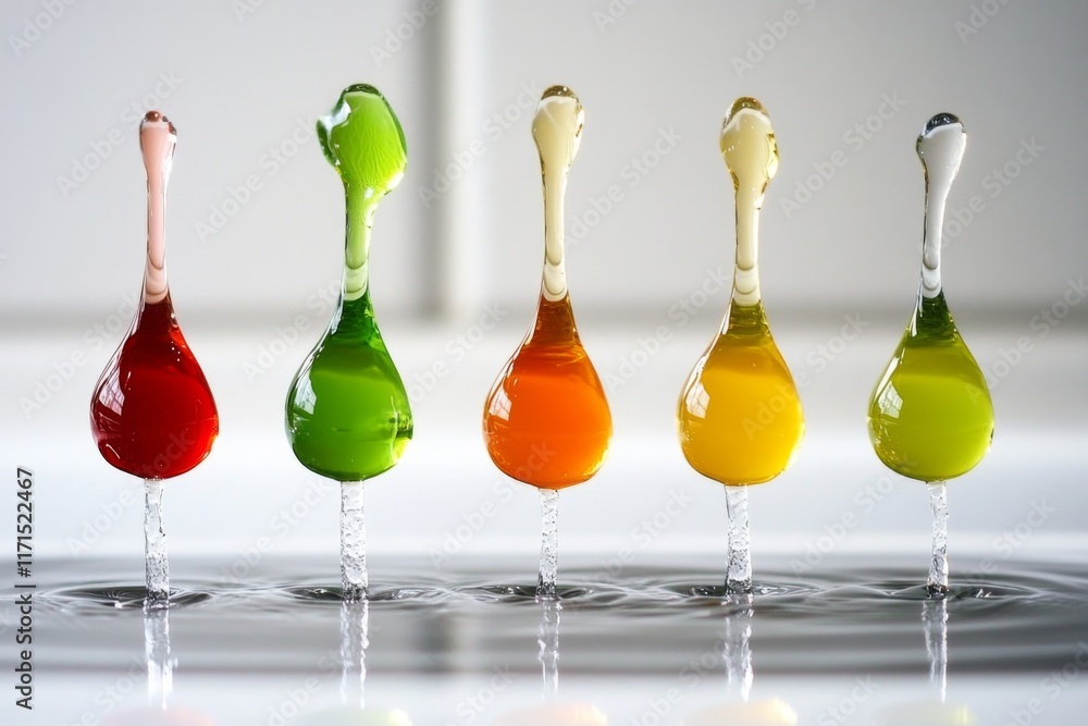 Poster colorful liquid droplets create a stunning visual display in a serene environment during the day