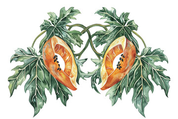 Fototapeta premium Refreshing Papaya Juice in a Glass with Fresh Papaya Slices, Mint Garnish, and Tropical Beverage with Papaya Seeds