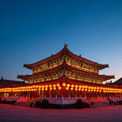 Obraz premium Lantern-Lit Chinese Temple at Dusk