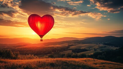 Fototapeta premium A beautiful heart-shaped hot air balloon soaring in the sunset sky.