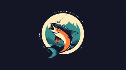Jumping Salmon Illustration in a Circle
