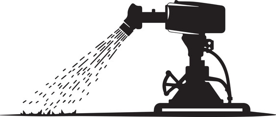 Silhouette of irrigation sprinkler spraying wat black and white