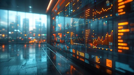 Futuristic data center with city view.